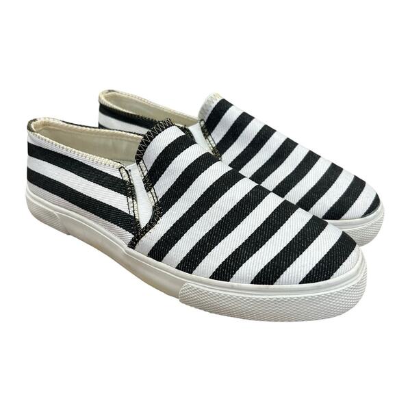 Jack Rogers Black White Striped Canvas Slip On Shoes 7 - Picture 1 of 7